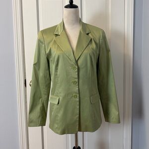 Talbots Women’s Pistachio Green Silk Blend Lined Three Button Blazer, Size 10